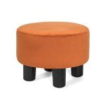 Velvet Round Foot Rest Ottoman - Orange