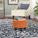 Velvet Round Foot Rest Ottoman - Orange