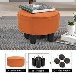 Velvet Round Foot Rest Ottoman - Orange