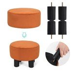 Velvet Round Foot Rest Ottoman - Orange