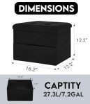Velvet Storage Ottoman with Side Pocket - Black