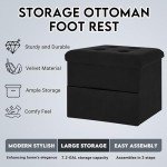 Velvet Storage Ottoman with Side Pocket - Black