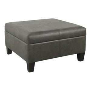 Large Gray Faux Leather Storage Ottoman for Home