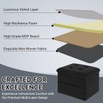 Velvet Storage Ottoman with Side Pocket - Black