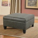 Large Gray Faux Leather Storage Ottoman for Home