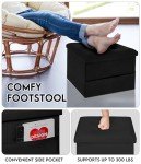 Velvet Storage Ottoman with Side Pocket - Black