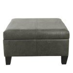 Large Gray Faux Leather Storage Ottoman for Home