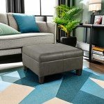 Large Gray Faux Leather Storage Ottoman for Home