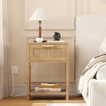 Rovaurx Rattan Nightstand with Charging Station