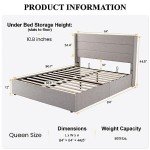 Modern Queen Size Lift Up Storage Bed – Light Beige