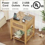 Rovaurx Rattan Nightstand with Charging Station