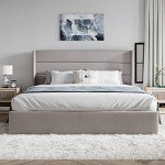 Modern Queen Size Lift Up Storage Bed – Light Beige