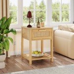 Rovaurx Rattan Nightstand with Charging Station
