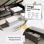 Modern Queen Size Lift Up Storage Bed – Light Beige