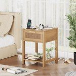Rovaurx Rattan Nightstand with Charging Station