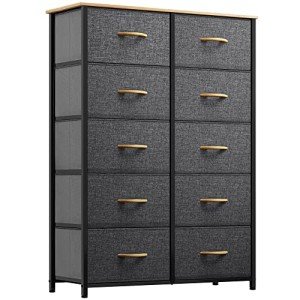 10-Drawer Fabric Dresser Storage Tower in Dark Gray