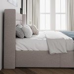 Modern Queen Size Lift Up Storage Bed – Light Beige