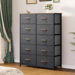 10-Drawer Fabric Dresser Storage Tower in Dark Gray
