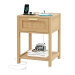 Rovaurx Rattan Nightstand with Charging Station