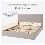 Modern Queen Size Lift Up Storage Bed – Light Beige