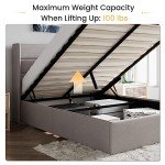 Modern Queen Size Lift Up Storage Bed – Light Beige