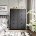 10-Drawer Fabric Dresser Storage Tower in Dark Gray