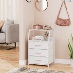 White Nightstand with 3 Drawers and Shelf