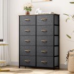 10-Drawer Fabric Dresser Storage Tower in Dark Gray