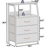 White Nightstand with 3 Drawers and Shelf