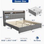 Grey Queen Bed Frame with Storage and Headboard