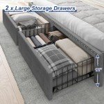 Grey Queen Bed Frame with Storage and Headboard