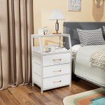 White Nightstand with 3 Drawers and Shelf