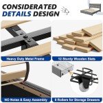 Grey Queen Bed Frame with Storage and Headboard