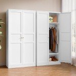 White Metal Wardrobe Closet with Adjustable Shelves