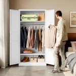 White Metal Wardrobe Closet with Adjustable Shelves