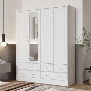 Stylish 4 Door Wardrobe Closet with Mirror