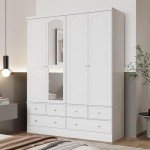 Stylish 4 Door Wardrobe Closet with Mirror