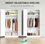 White Metal Wardrobe Cabinet with Adjustable Shelves