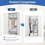 White Metal Wardrobe Closet with Adjustable Shelves