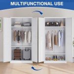White Metal Wardrobe Closet with Adjustable Shelves