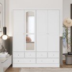 Stylish 4 Door Wardrobe Closet with Mirror