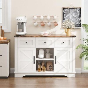 47" White Farmhouse Buffet Cabinet with Barn Doors