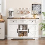 47" White Farmhouse Buffet Cabinet with Barn Doors