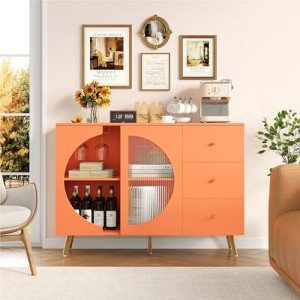 Modern Cream Coffee Bar Cabinet with Glass Door