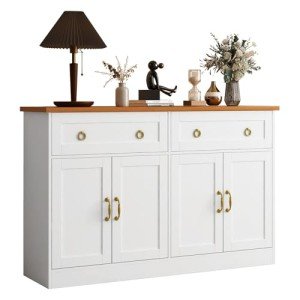 55" White Buffet Sideboard Cabinet with Storage