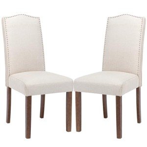 Stylish Cream Upholstered Parsons Dining Chairs, Set of 2