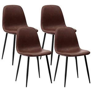 Set of 4 Dark Brown Faux Leather Dining Chairs