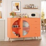 Modern Cream Coffee Bar Cabinet with Glass Door