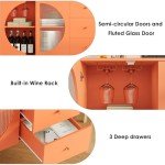 Modern Cream Coffee Bar Cabinet with Glass Door