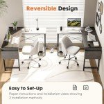 Grey L-Shaped Gaming Desk with Metal Frame